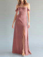 Off-the-Shoulder Slit Bridesmaid Dress 