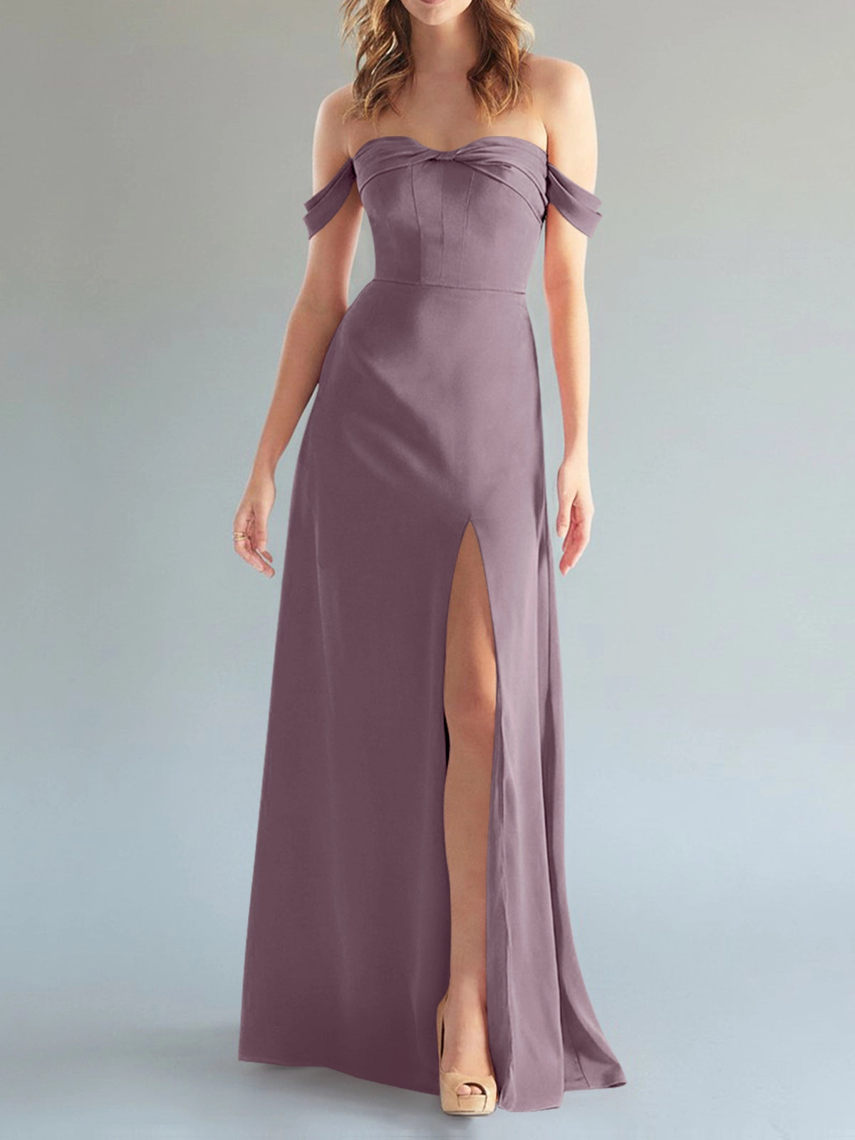 Off-the-Shoulder Slit Bridesmaid Dress 