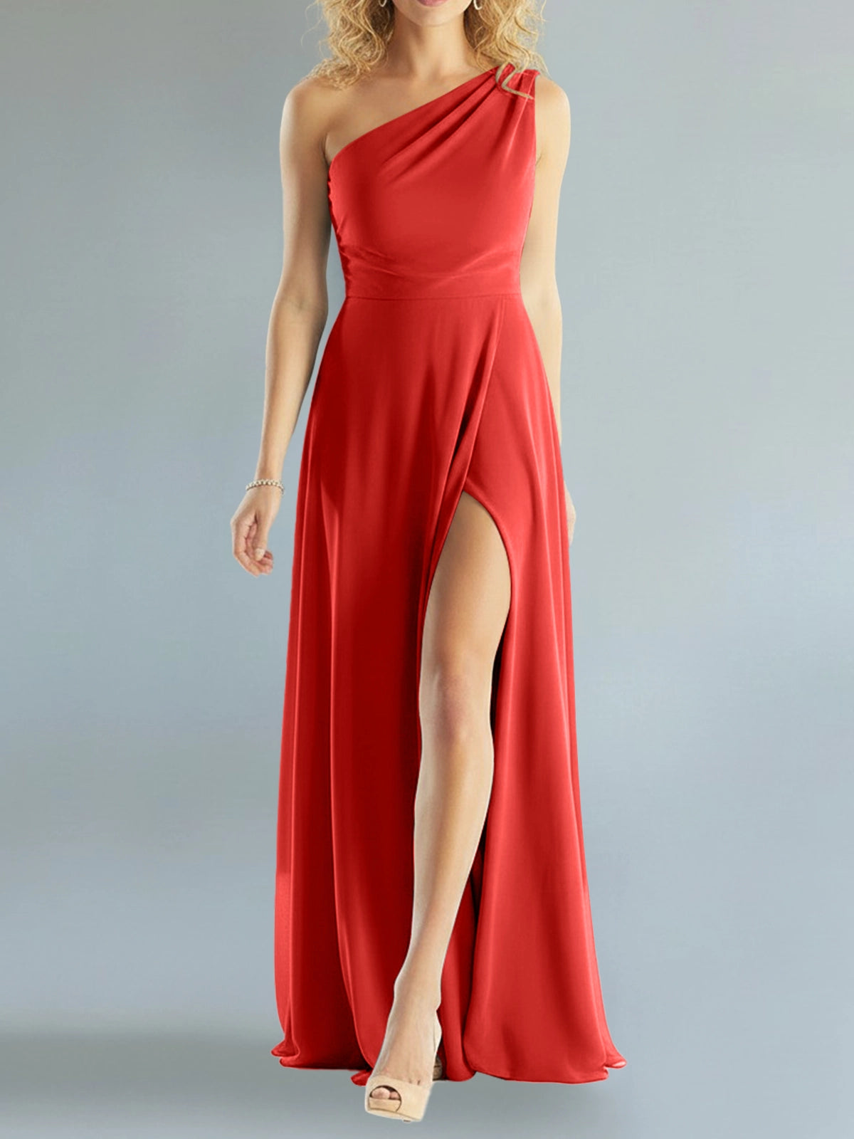 One-Shoulder Bridesmaid Dress with Slit