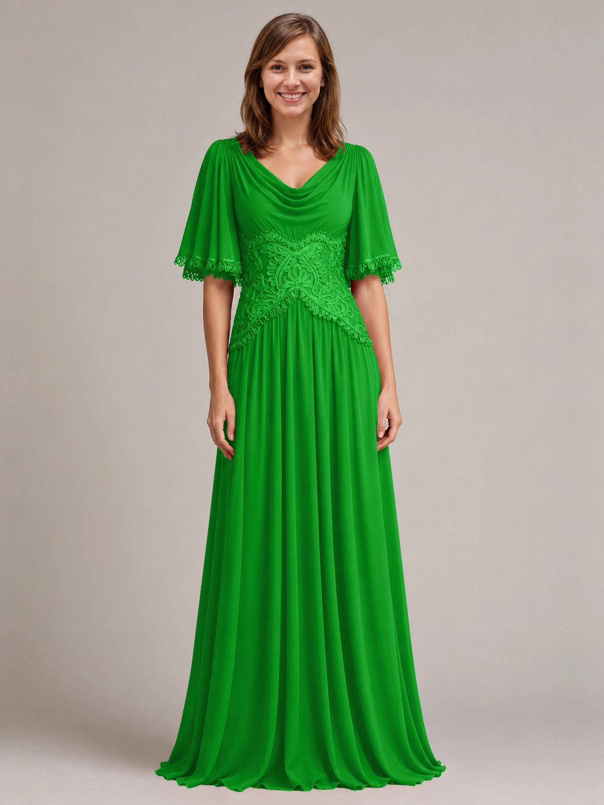 Cowl Neck Mother of the Bride Dress with Applique 