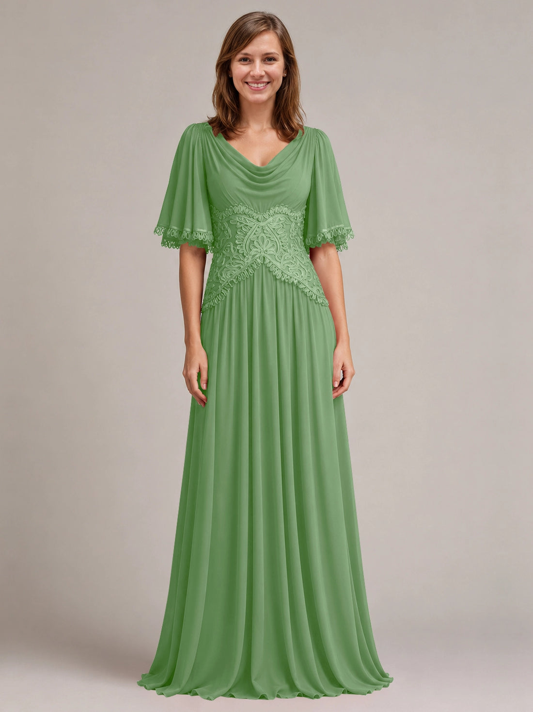 Cowl Neck Mother of the Bride Dress with Applique 