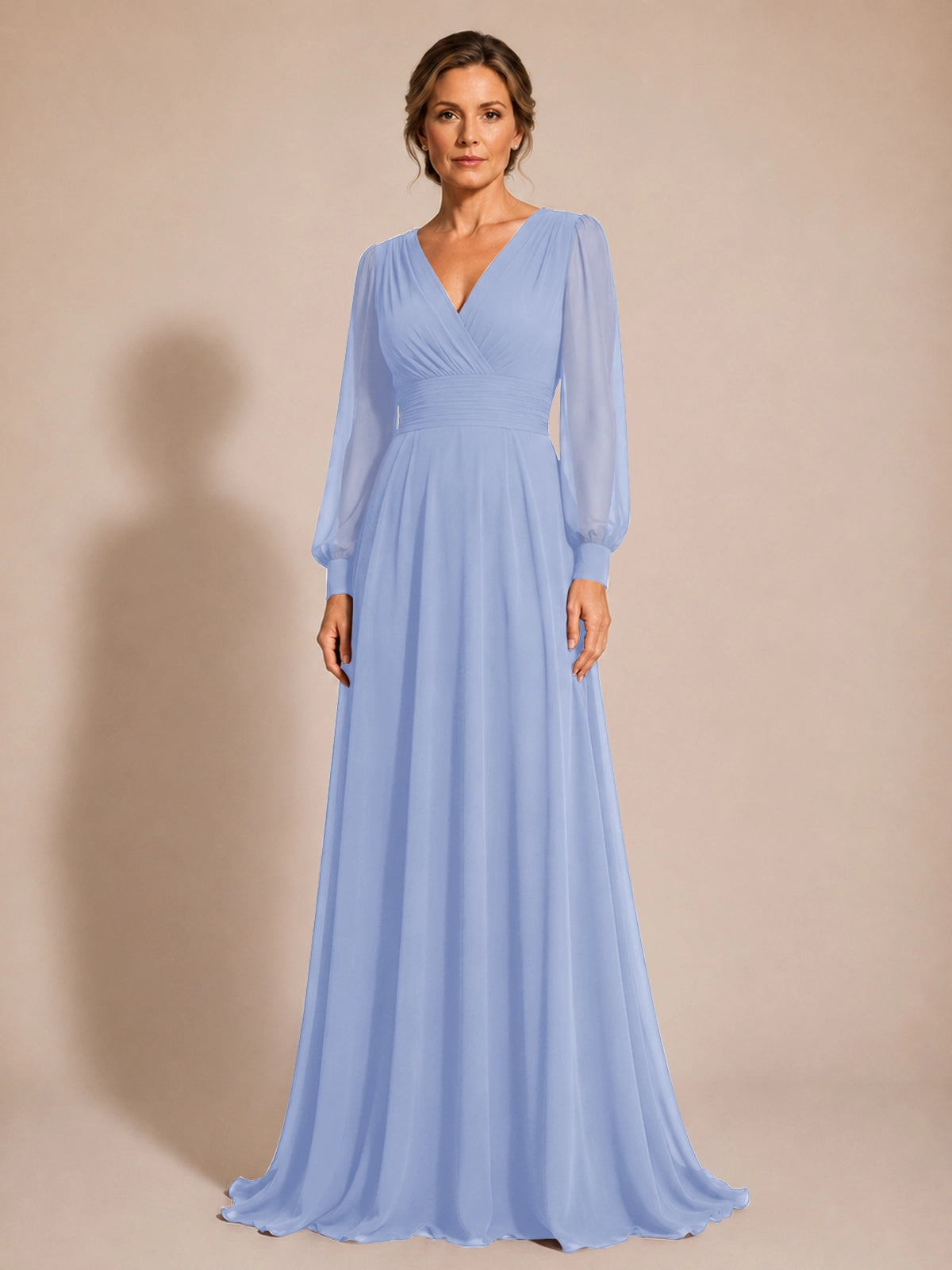 Chiffon Mother of the Bride Dress with Long Sleeves 