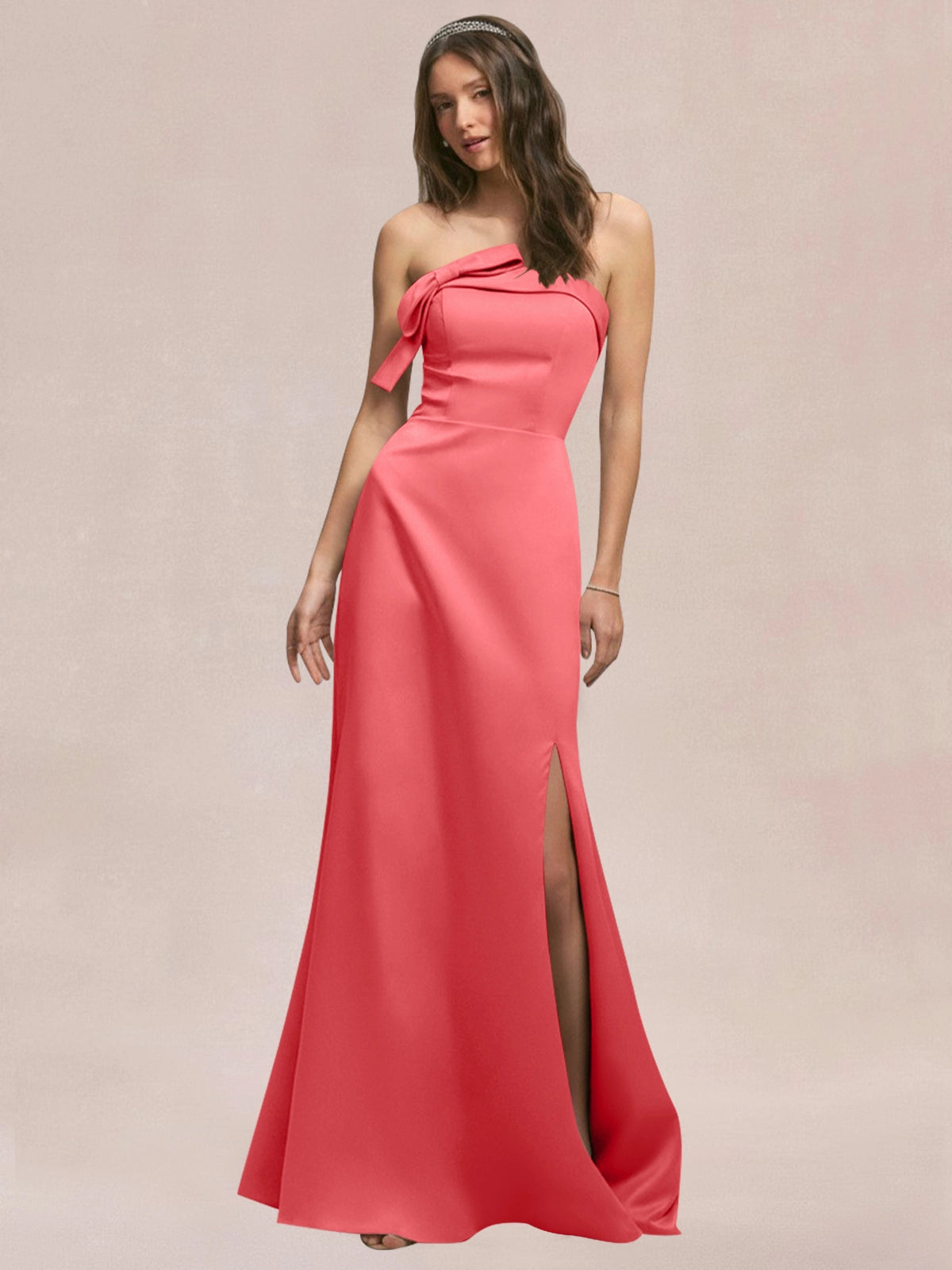 Satin Bow Accent Bridesmaid Dress 