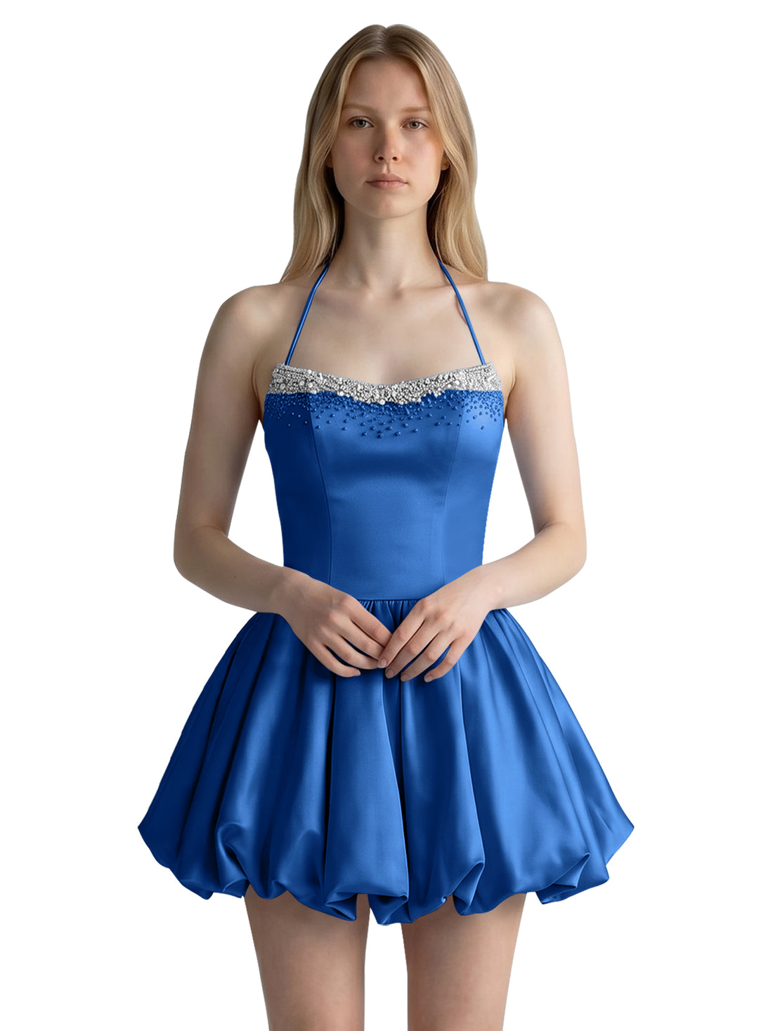 Beading Bubble Hem Mini Dress 