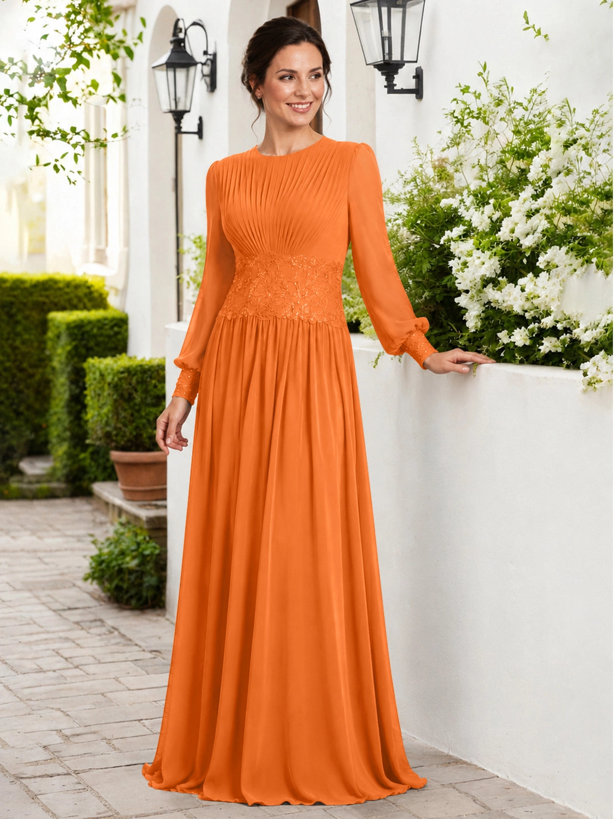 Chiffon Mother of the Bride Dress with Jewel Neckline 