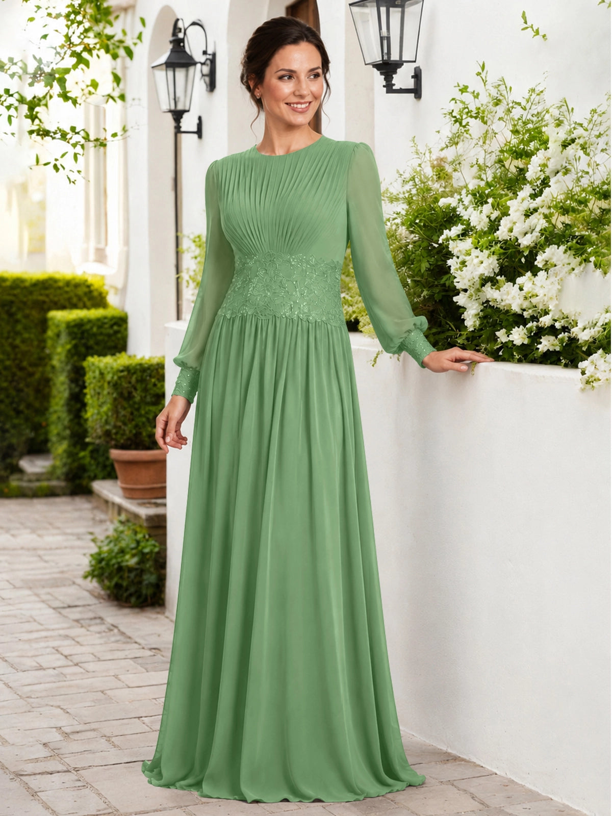 Chiffon Mother of the Bride Dress with Jewel Neckline 