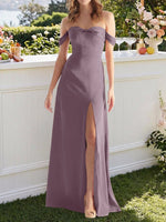 Off-the-Shoulder Slit Bridesmaid Dress 