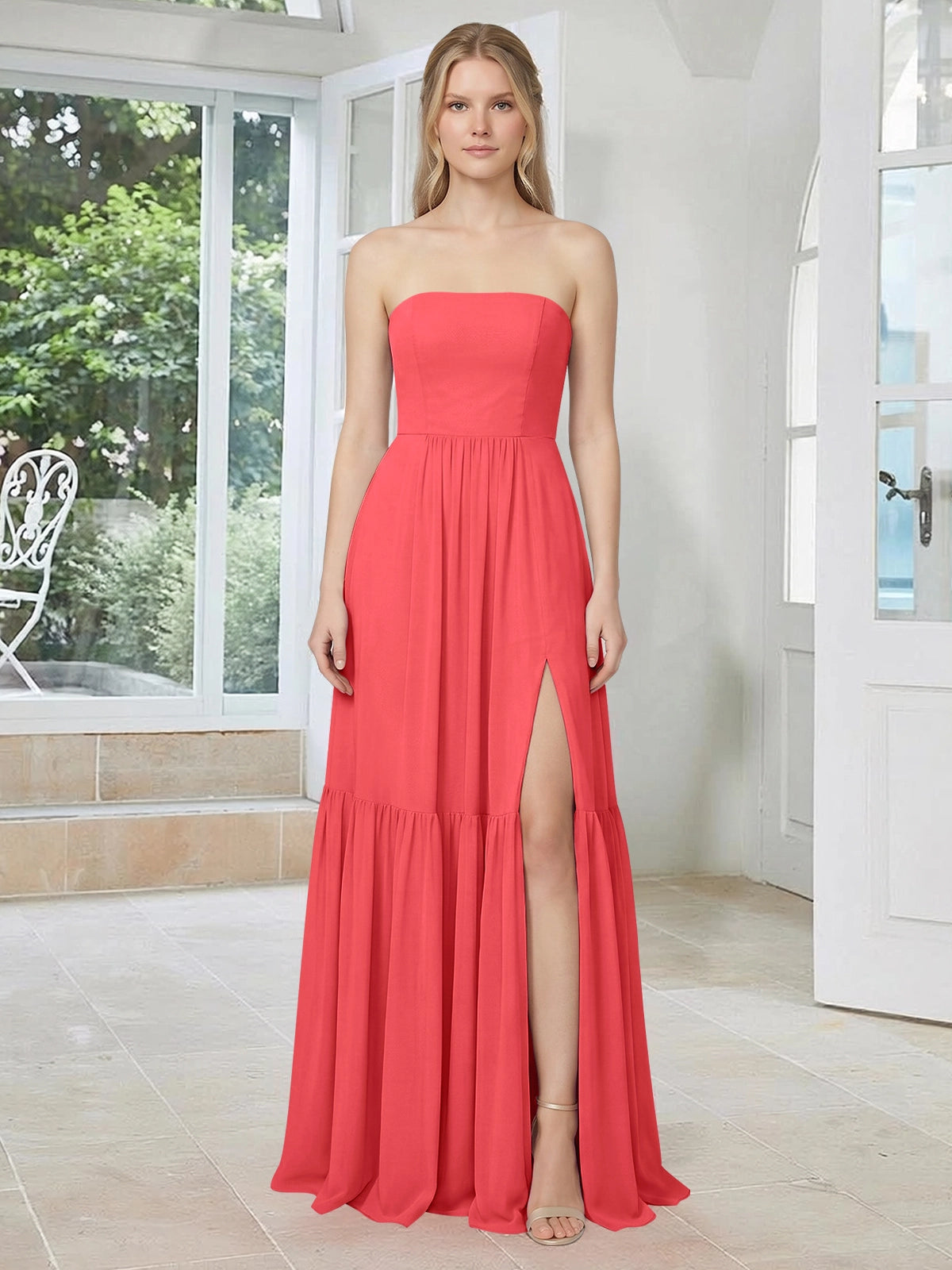 Strapless Bridesmaid Dress with Slit 