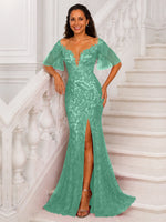 Mermaid Mother of the Bride Dress with V-neck 
