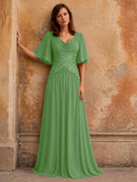 Cowl Neck Mother of the Bride Dress with Applique 