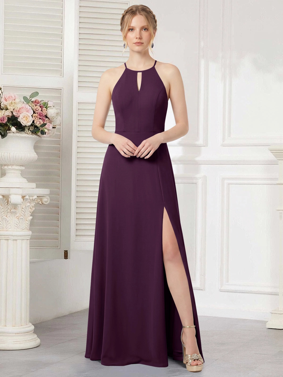 Chiffon Bridesmaid Dress with Halter 