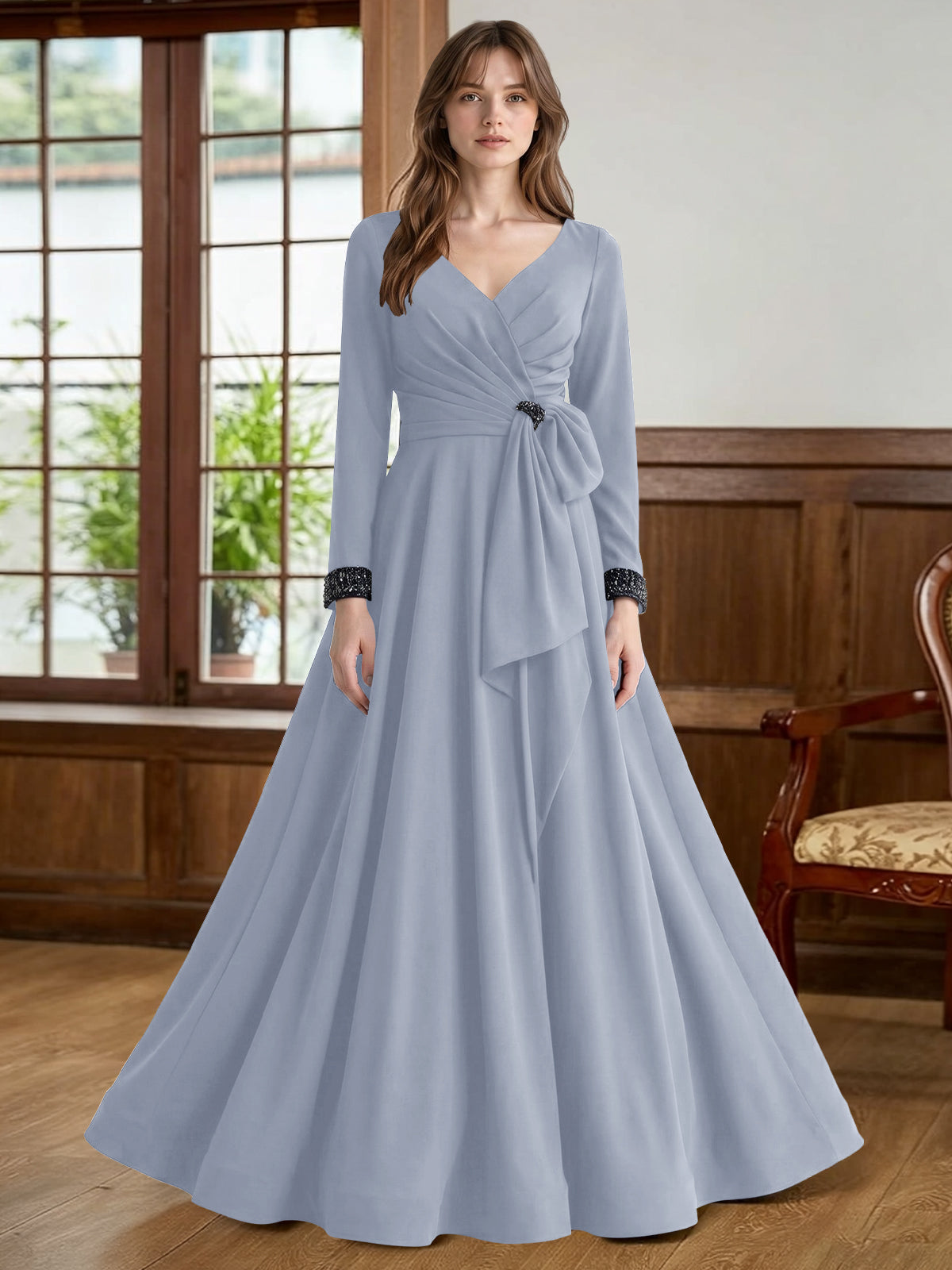 Stretch Satin Mother of the Bride Dress with Crystal