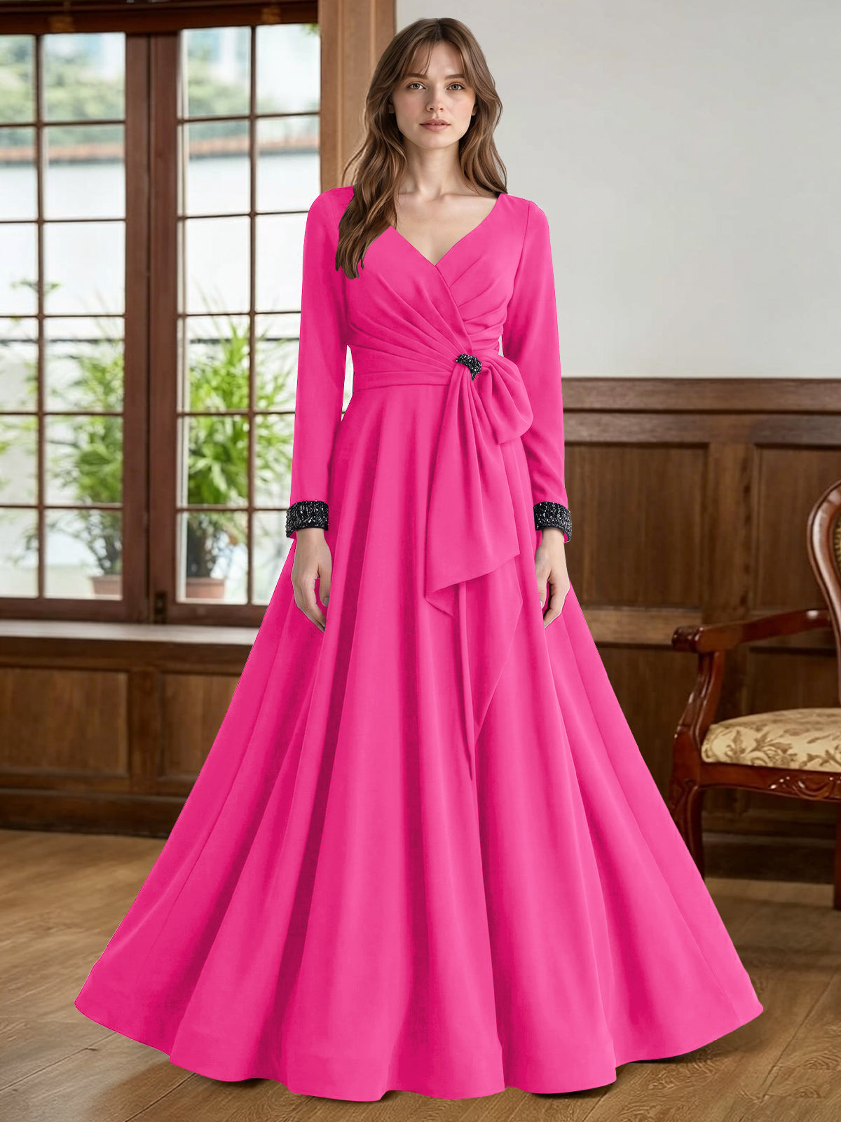 Stretch Satin Mother of the Bride Dress with Crystal