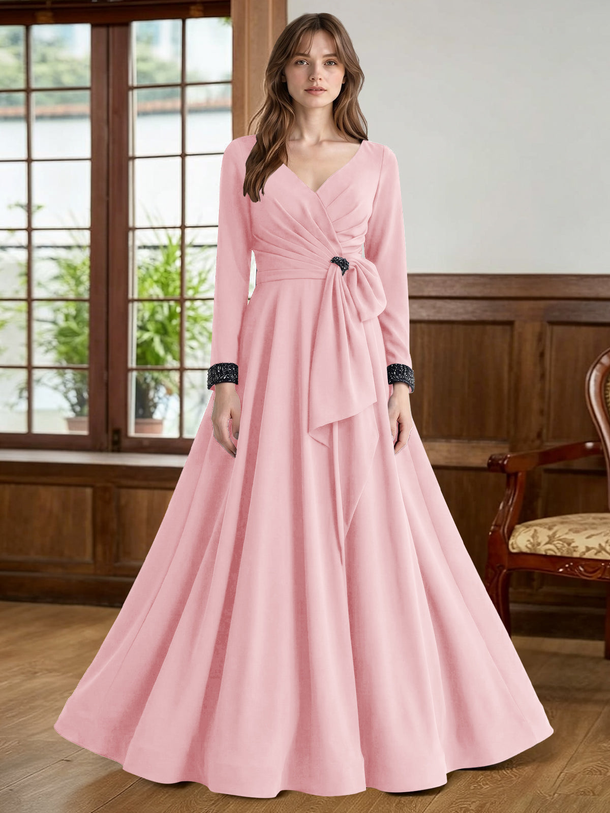 Stretch Satin Mother of the Bride Dress with Crystal