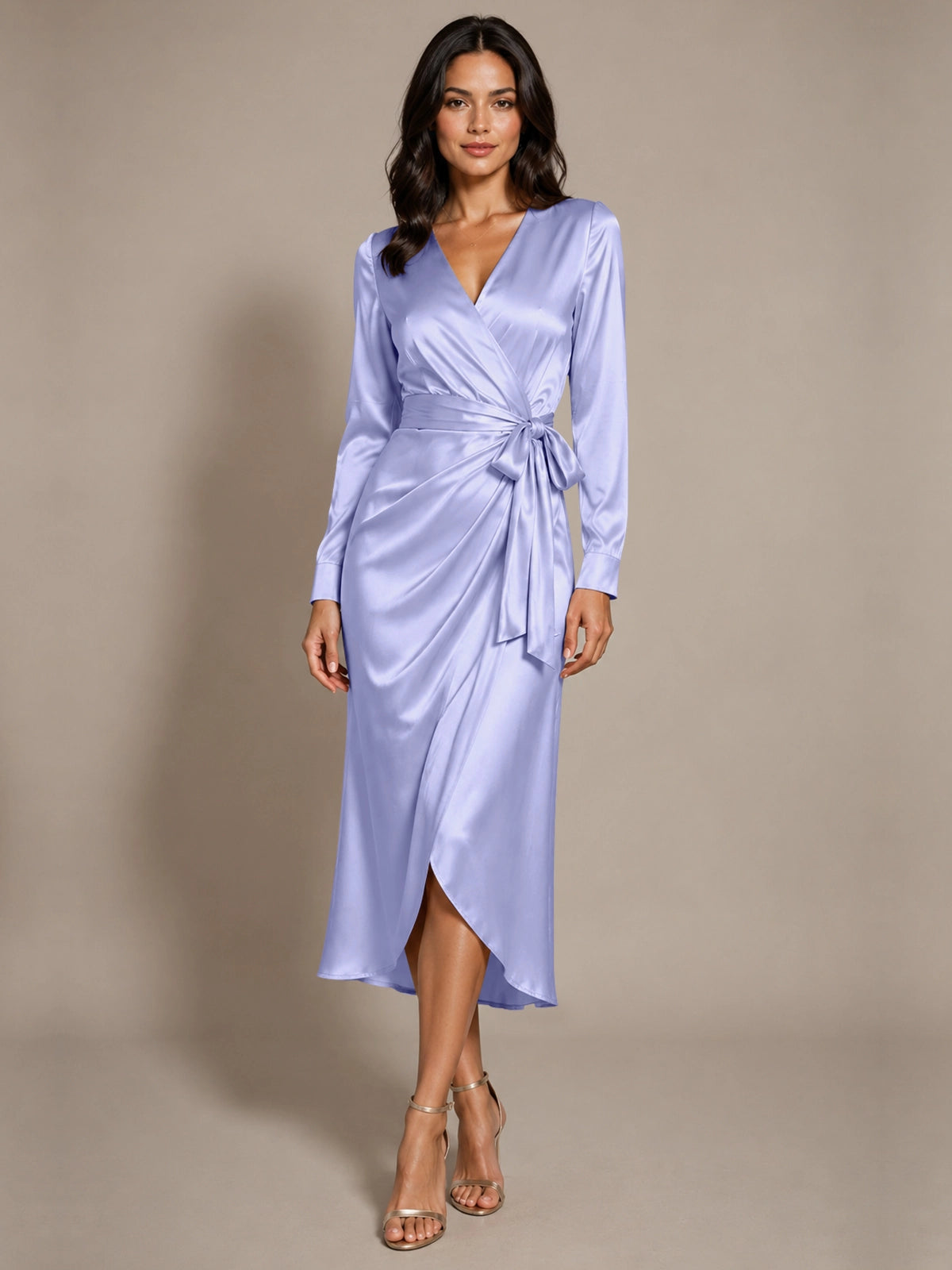 Silk-like Mother of the Bride Dress with Self-Tie Sash 