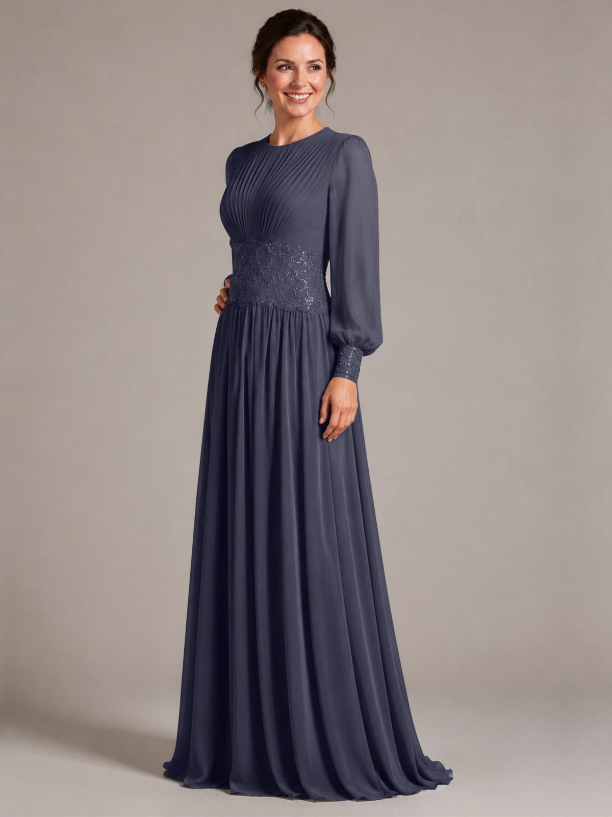 Chiffon Mother of the Bride Dress with Jewel Neckline 