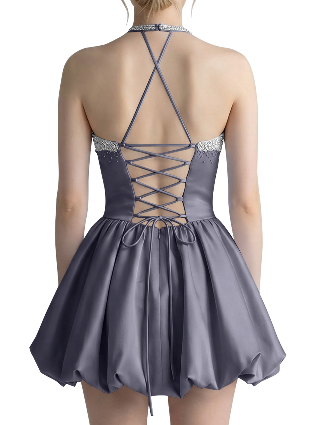 Beading Bubble Hem Mini Dress 