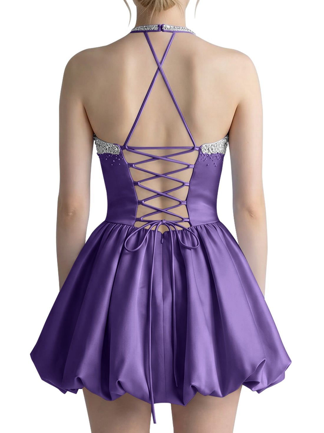 Beading Bubble Hem Mini Dress 