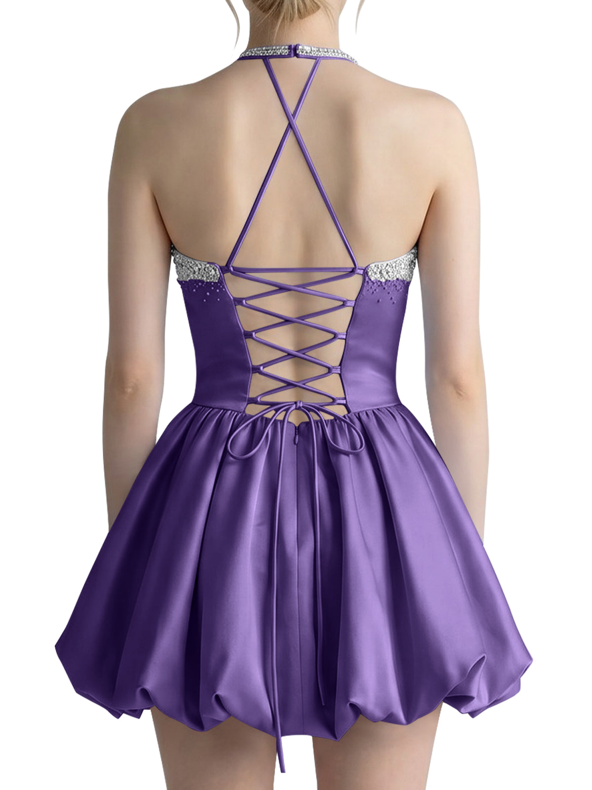 Beading Bubble Hem Mini Dress 