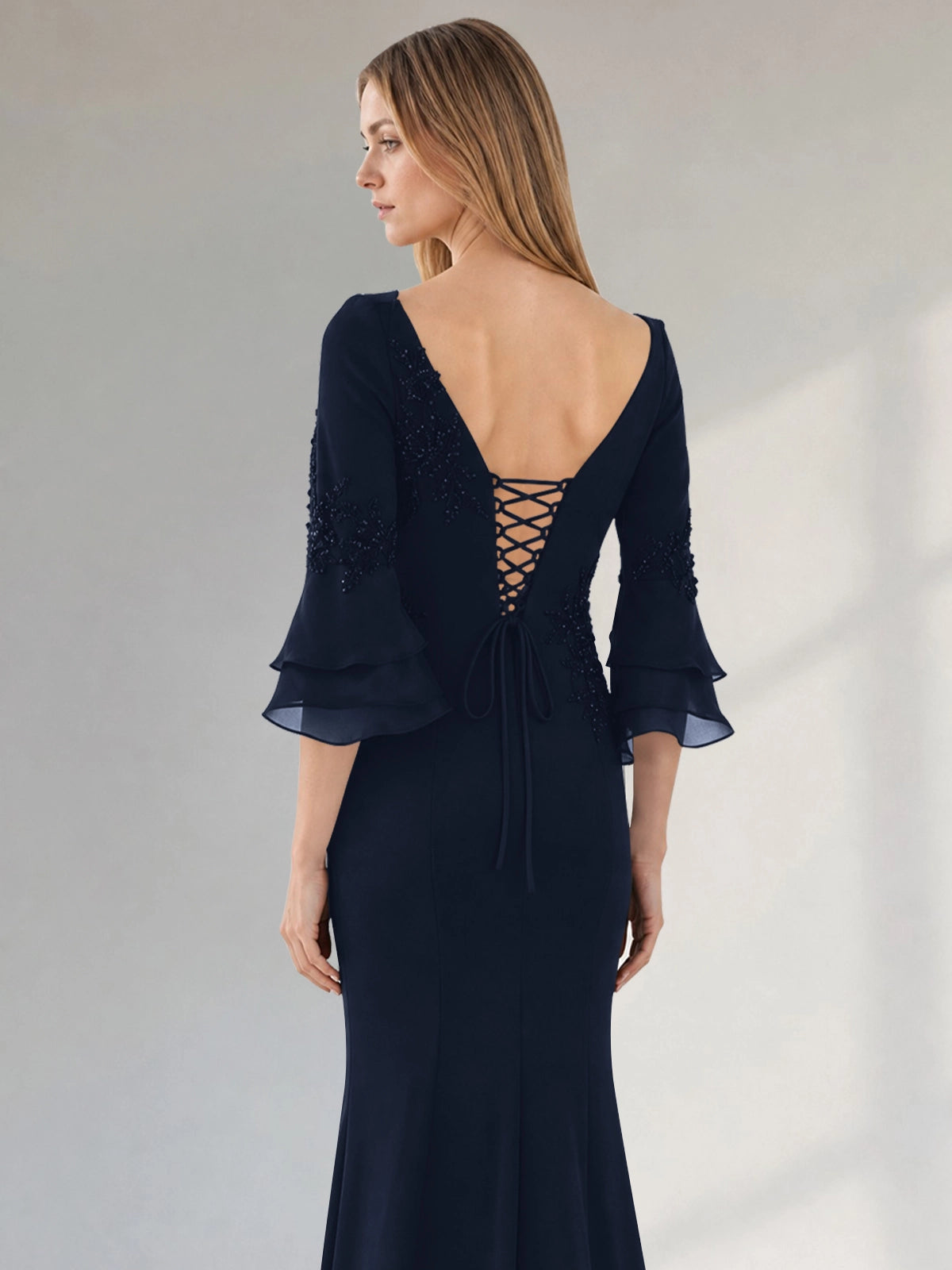 Chiffon Mother of the Bride Dress with 3/4 Sleeves