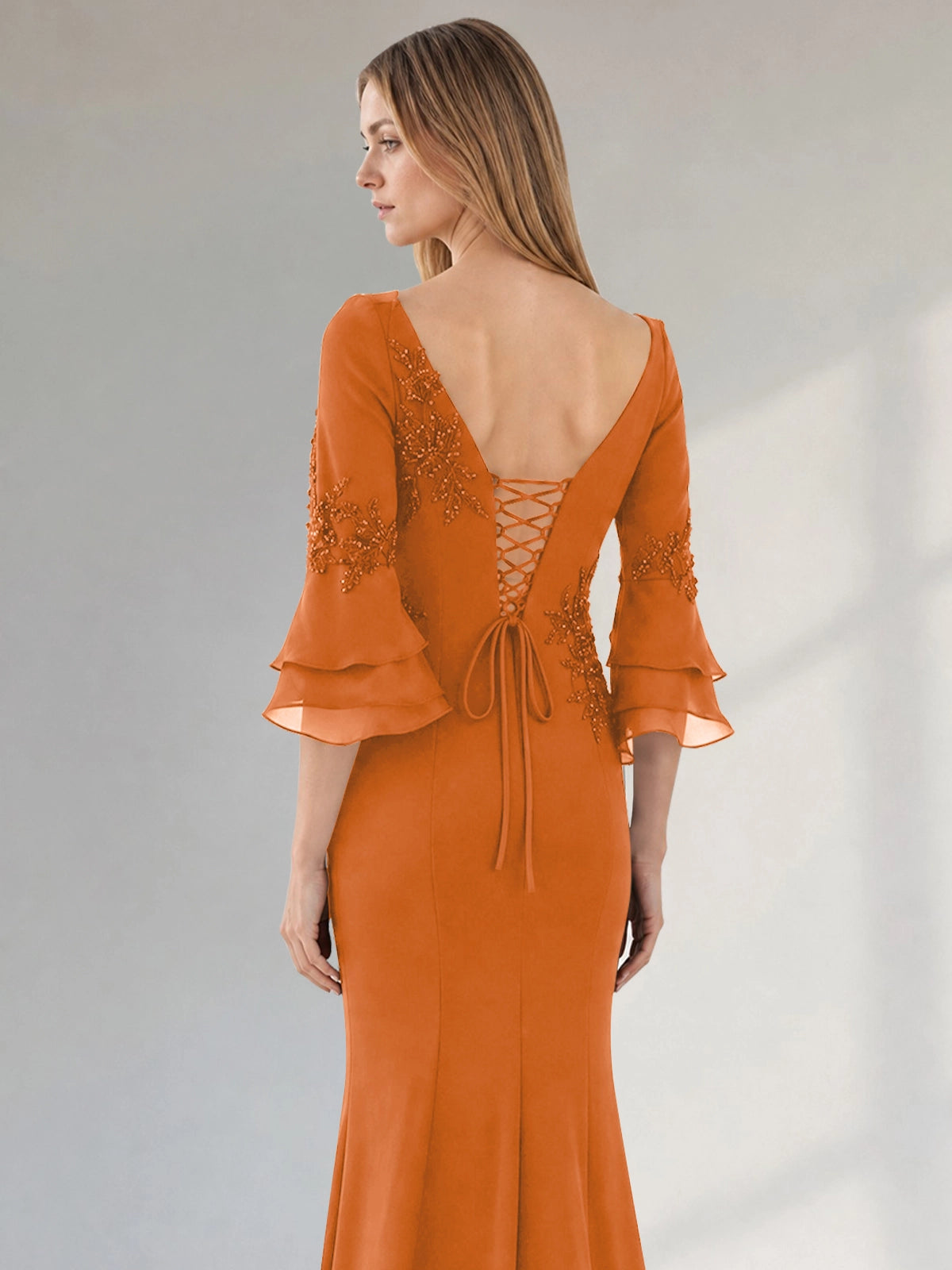 Chiffon Mother of the Bride Dress with 3/4 Sleeves