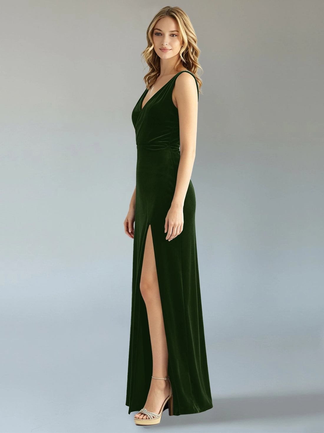 Velvet Bridesmaid Dress with Slit 