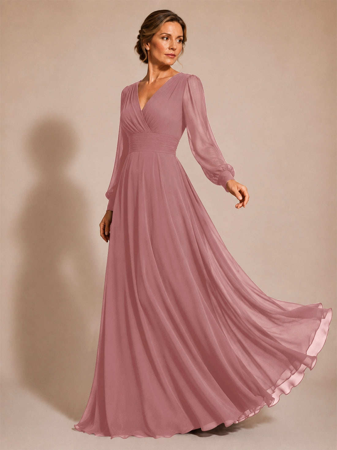 Chiffon Mother of the Bride Dress with Long Sleeves 
