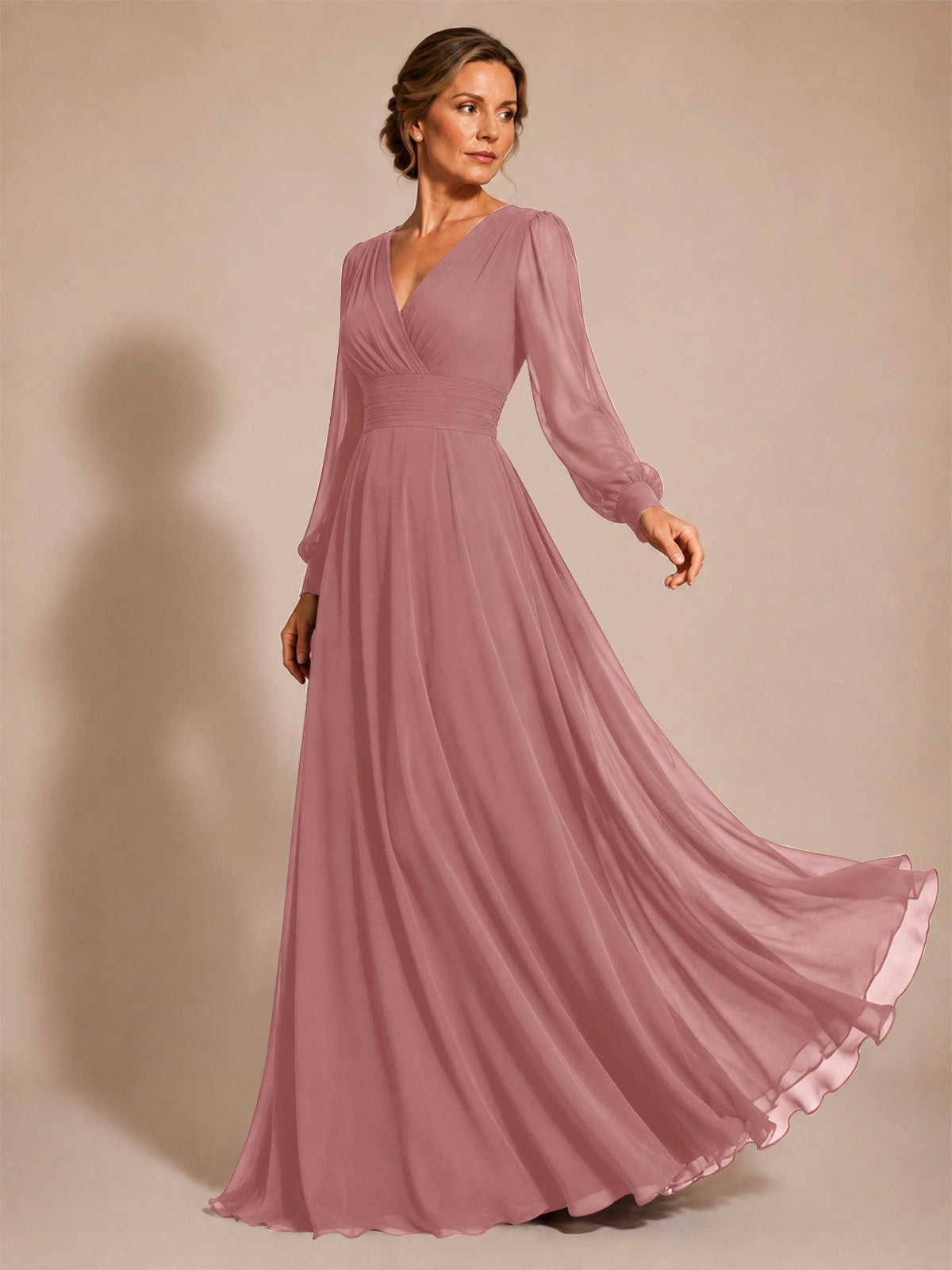 Chiffon Mother of the Bride Dress with Long Sleeves 