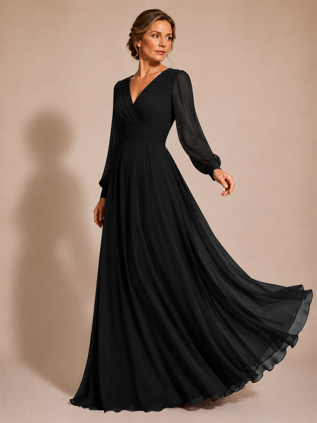 Chiffon Mother of the Bride Dress with Long Sleeves 