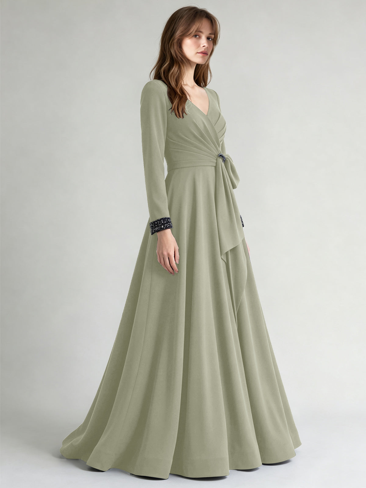 Stretch Satin Mother of the Bride Dress with Crystal