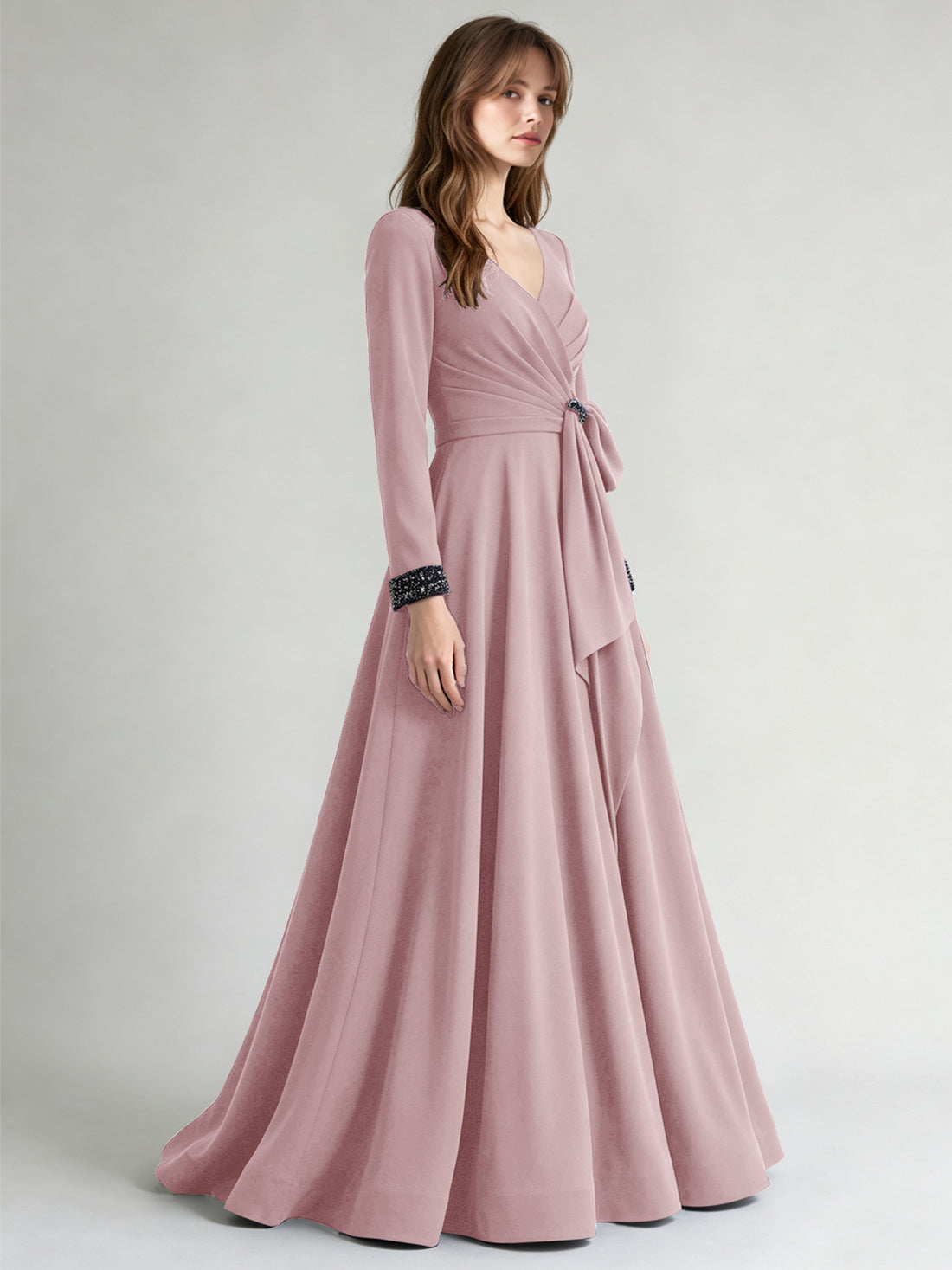 Stretch Satin Mother of the Bride Dress with Crystal