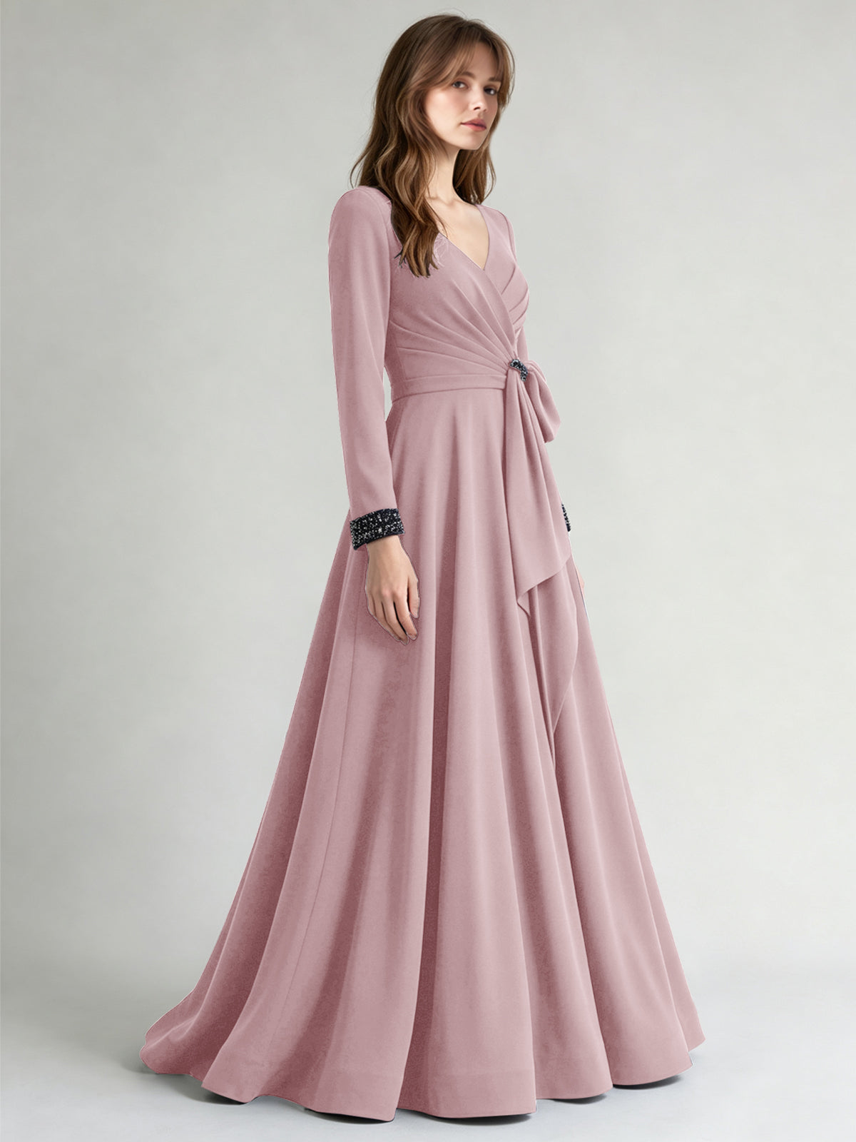 Stretch Satin Mother of the Bride Dress with Crystal