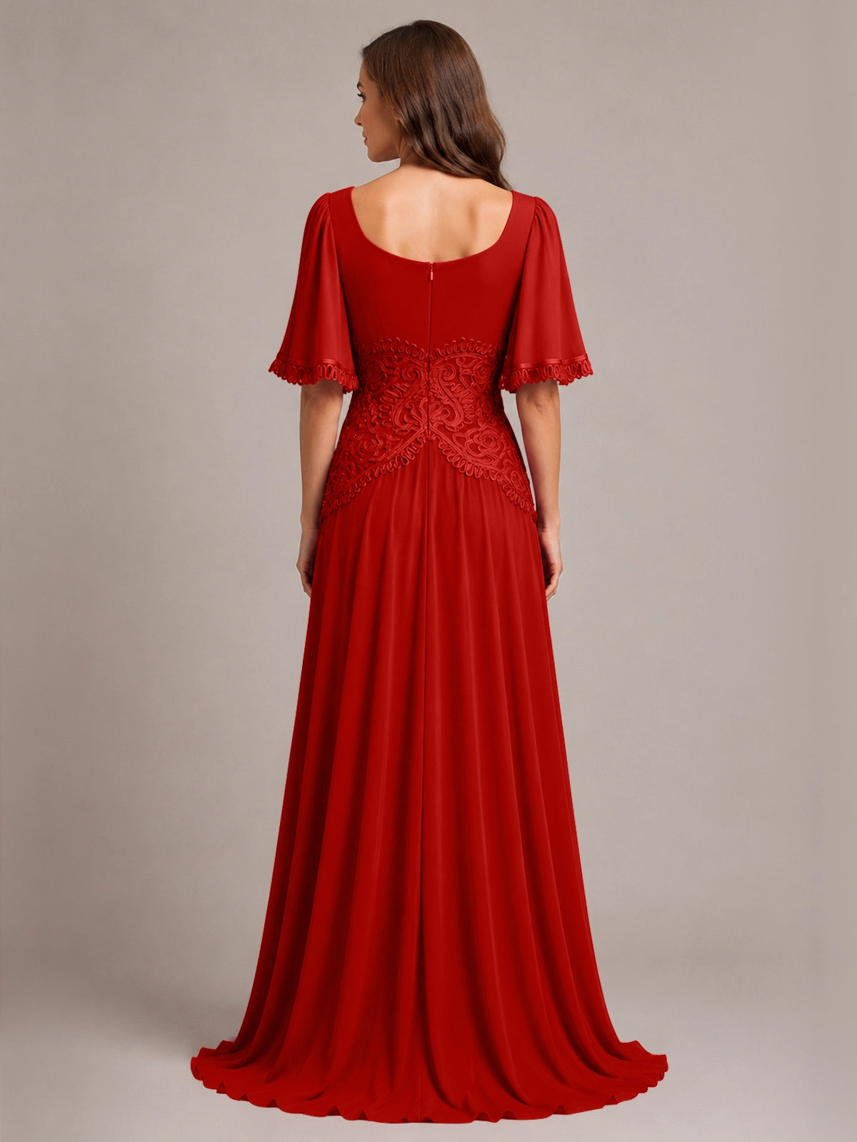 Cowl Neck Mother of the Bride Dress with Applique 
