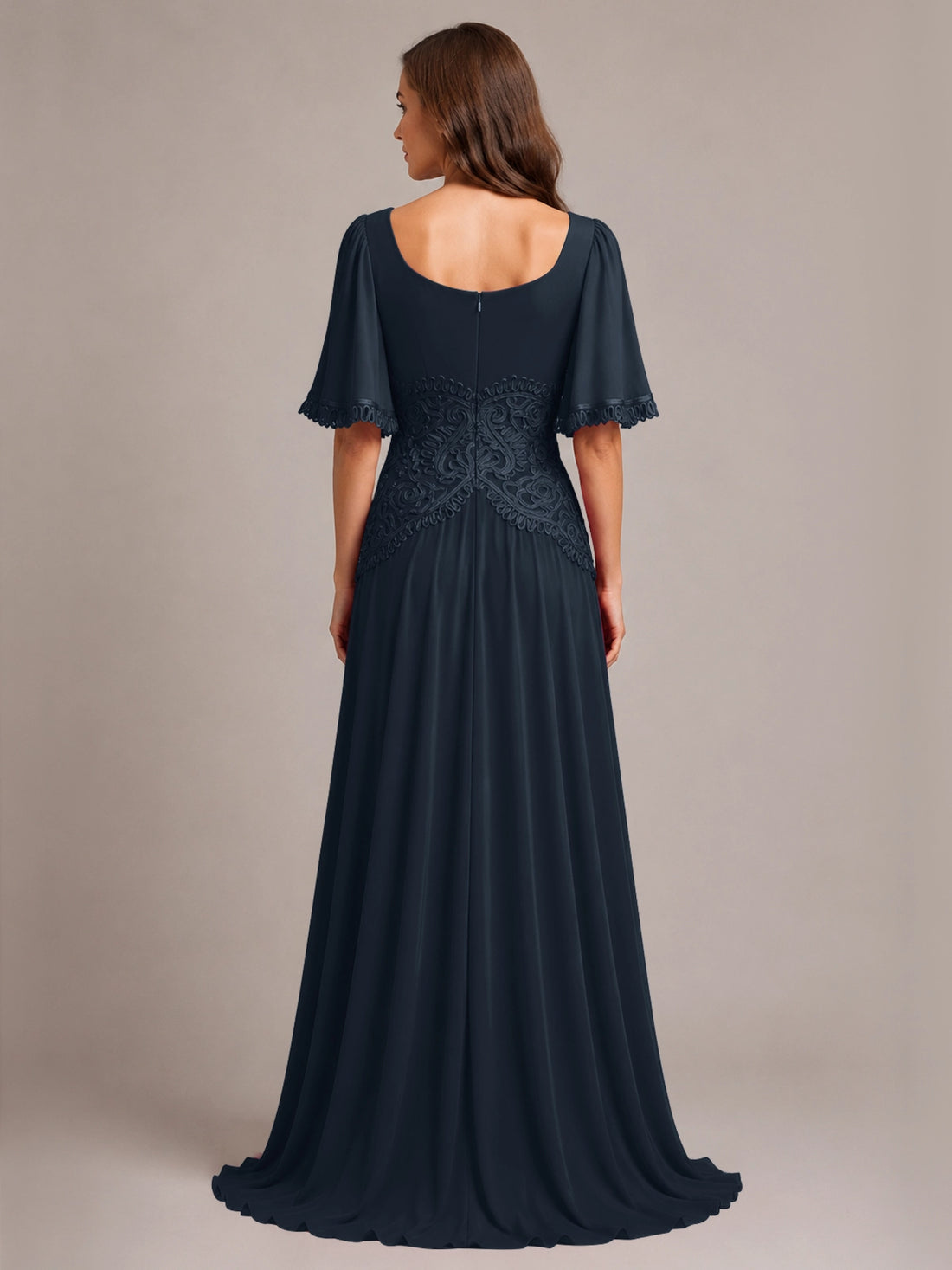 Cowl Neck Mother of the Bride Dress with Applique 