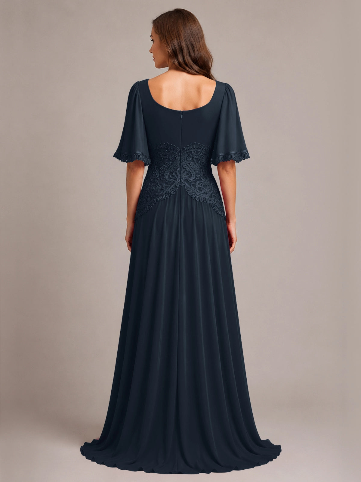 Cowl Neck Mother of the Bride Dress with Applique 