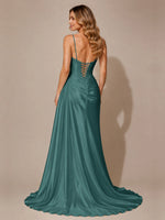 Silk-like Prom Dress with Appliques