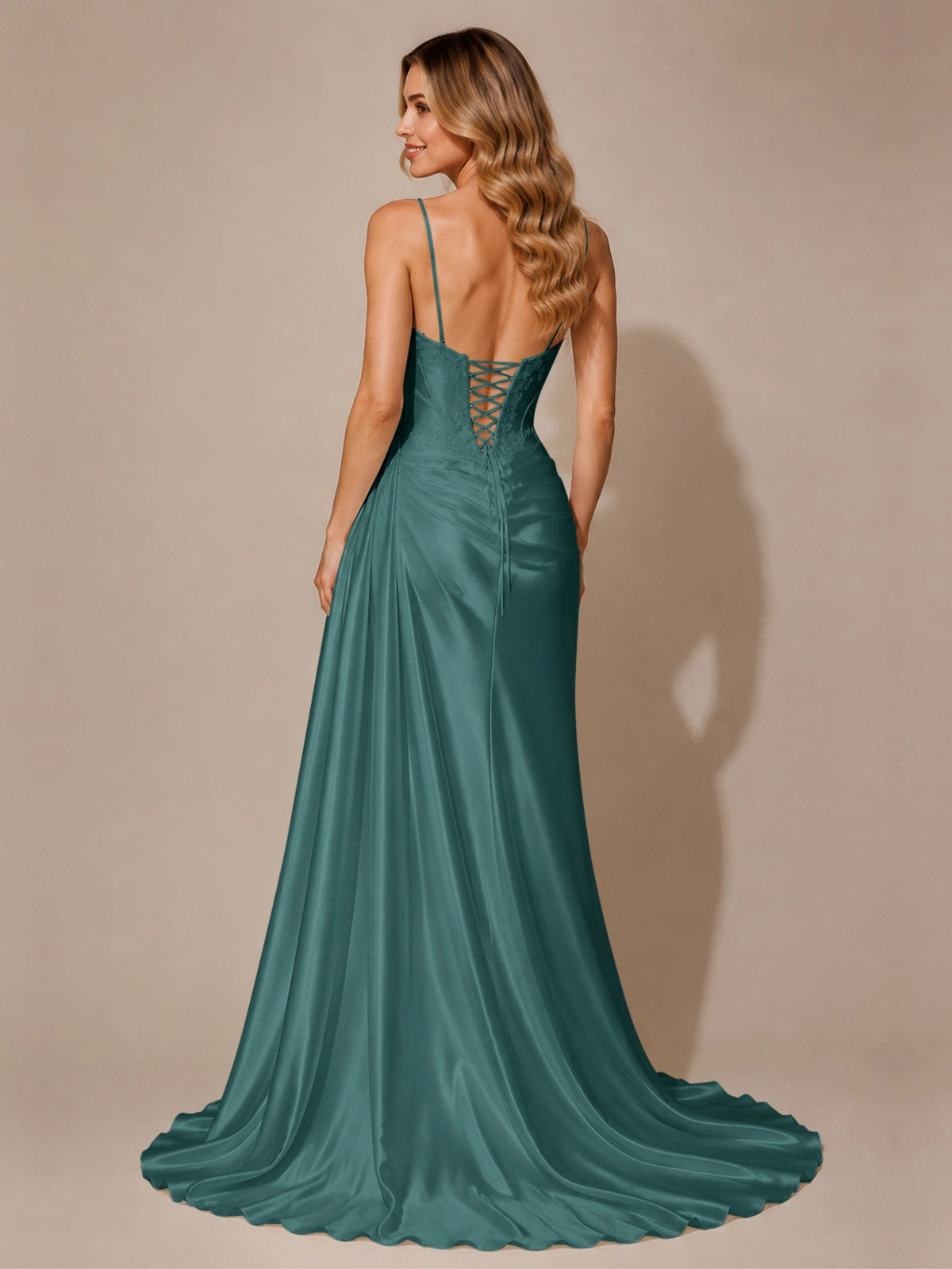 Silk-like Prom Dress with Appliques