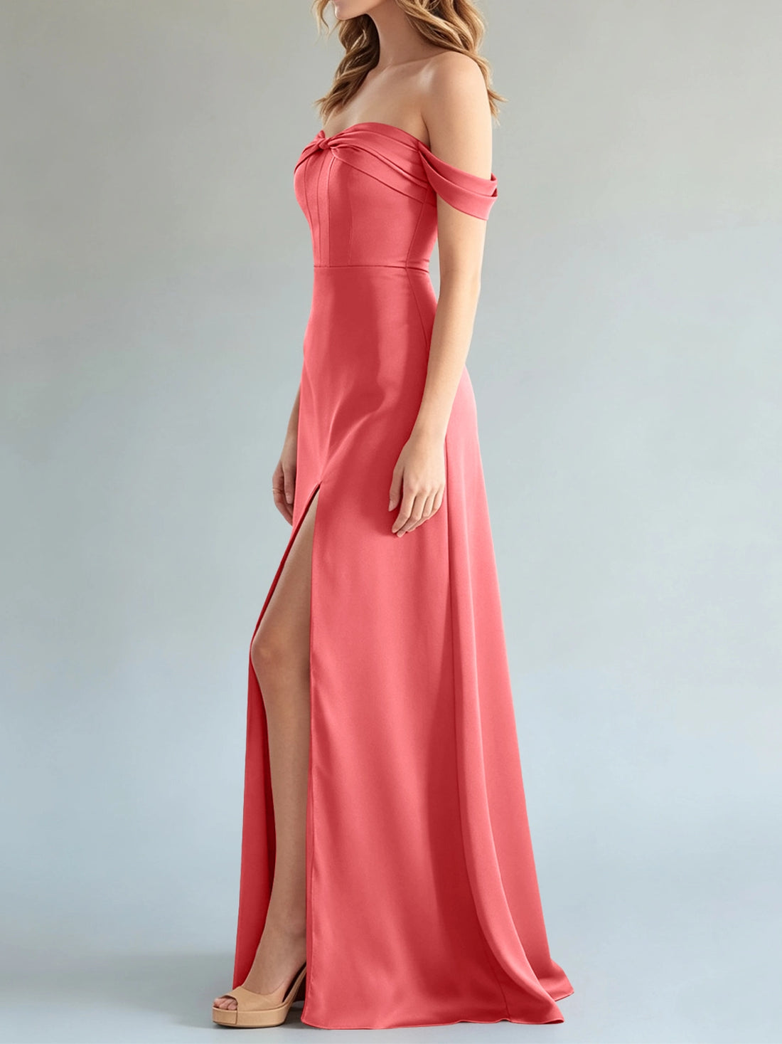 Off-the-Shoulder Slit Bridesmaid Dress 