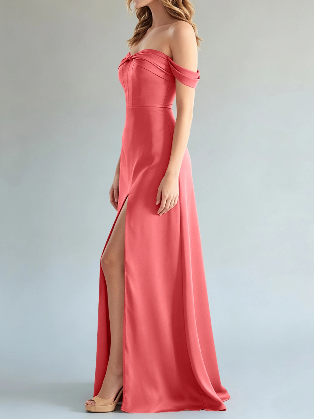 Off-the-Shoulder Slit Bridesmaid Dress 