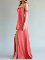 Off-the-Shoulder Slit Bridesmaid Dress 