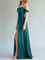 Off-the-Shoulder Slit Bridesmaid Dress 