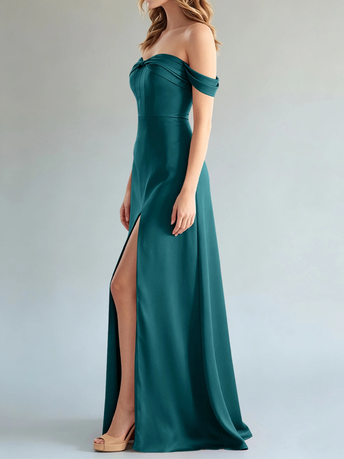 Off-the-Shoulder Slit Bridesmaid Dress 