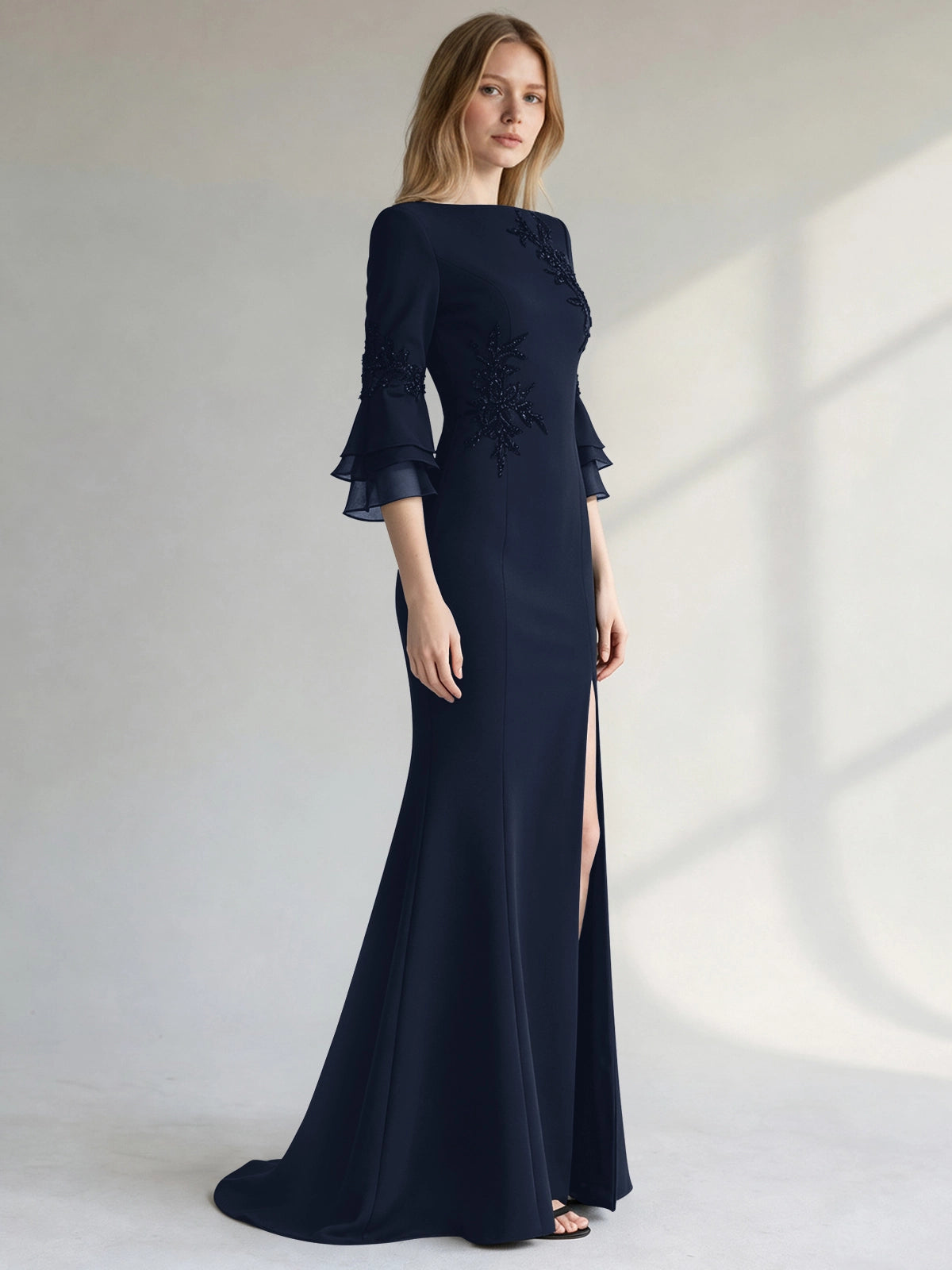 Chiffon Mother of the Bride Dress with 3/4 Sleeves