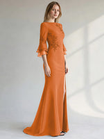 Chiffon Mother of the Bride Dress with 3/4 Sleeves