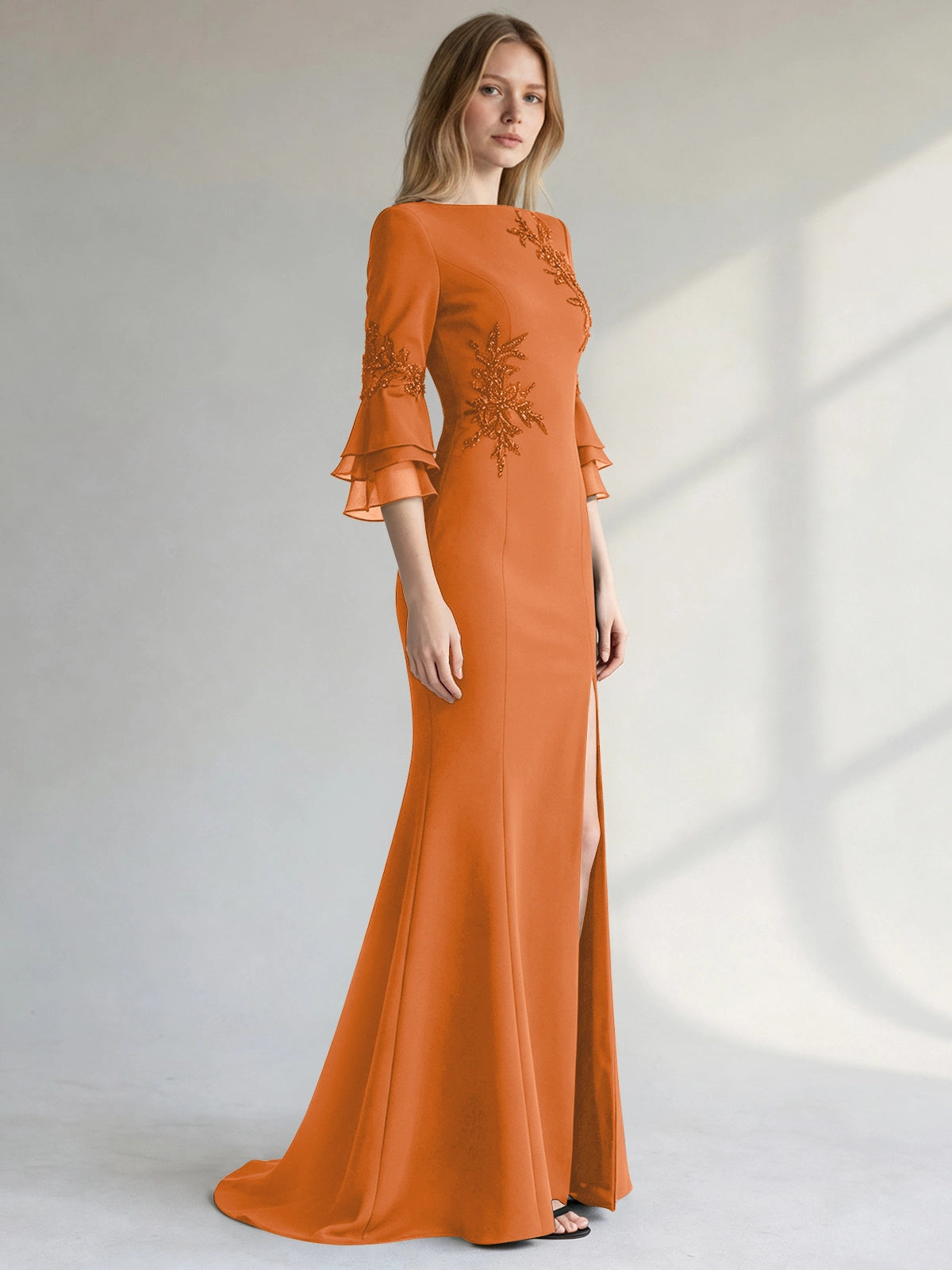 Chiffon Mother of the Bride Dress with 3/4 Sleeves