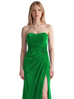 Velvet Prom Dress with Beaded Applique 