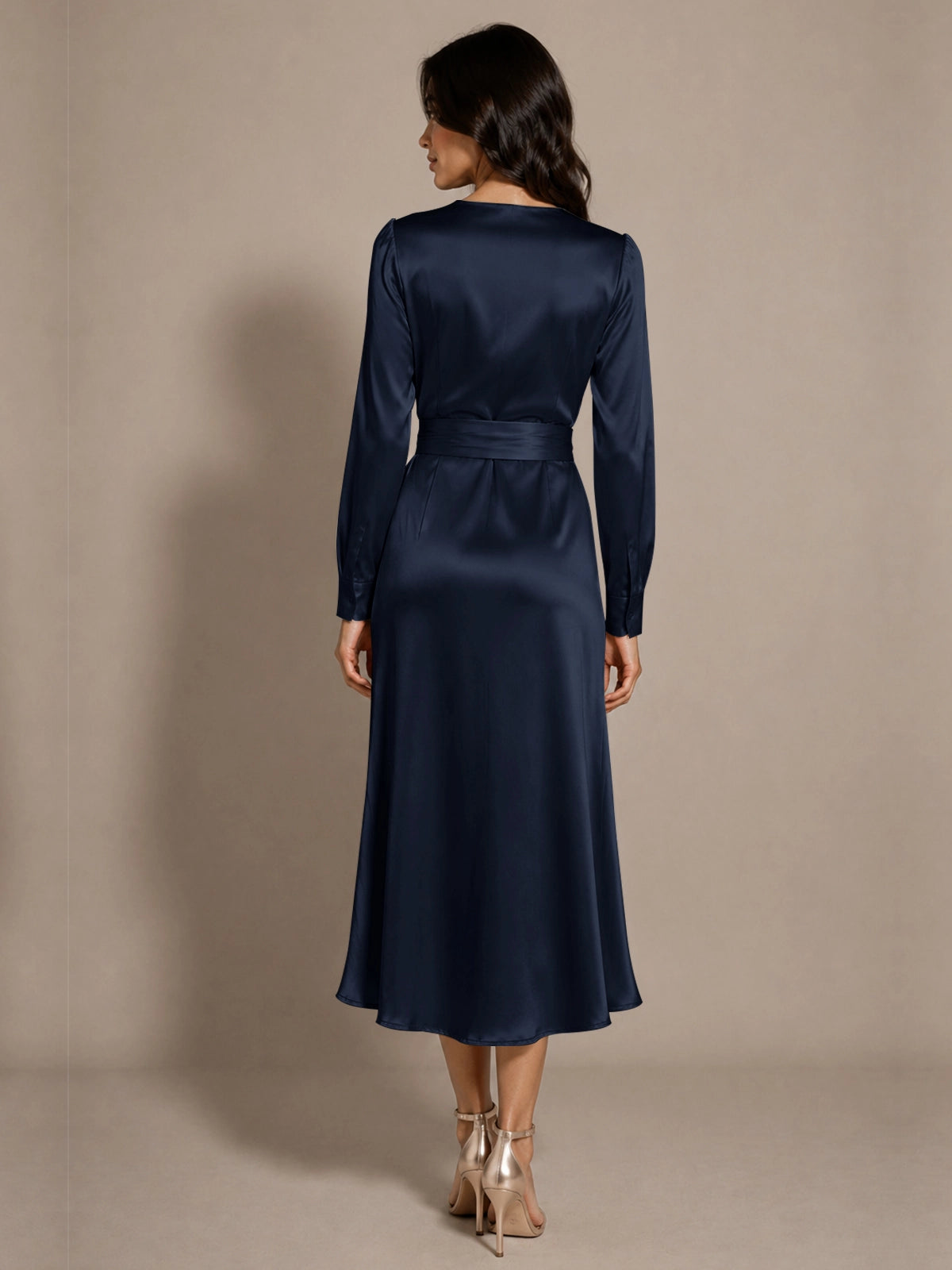 Silk-like Mother of the Bride Dress with Self-Tie Sash 