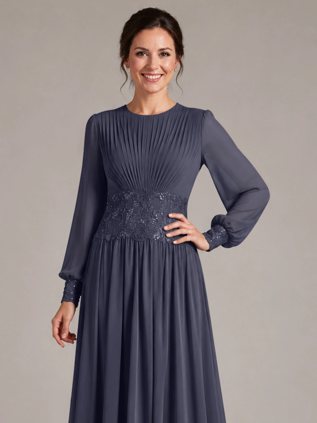 Chiffon Mother of the Bride Dress with Jewel Neckline 