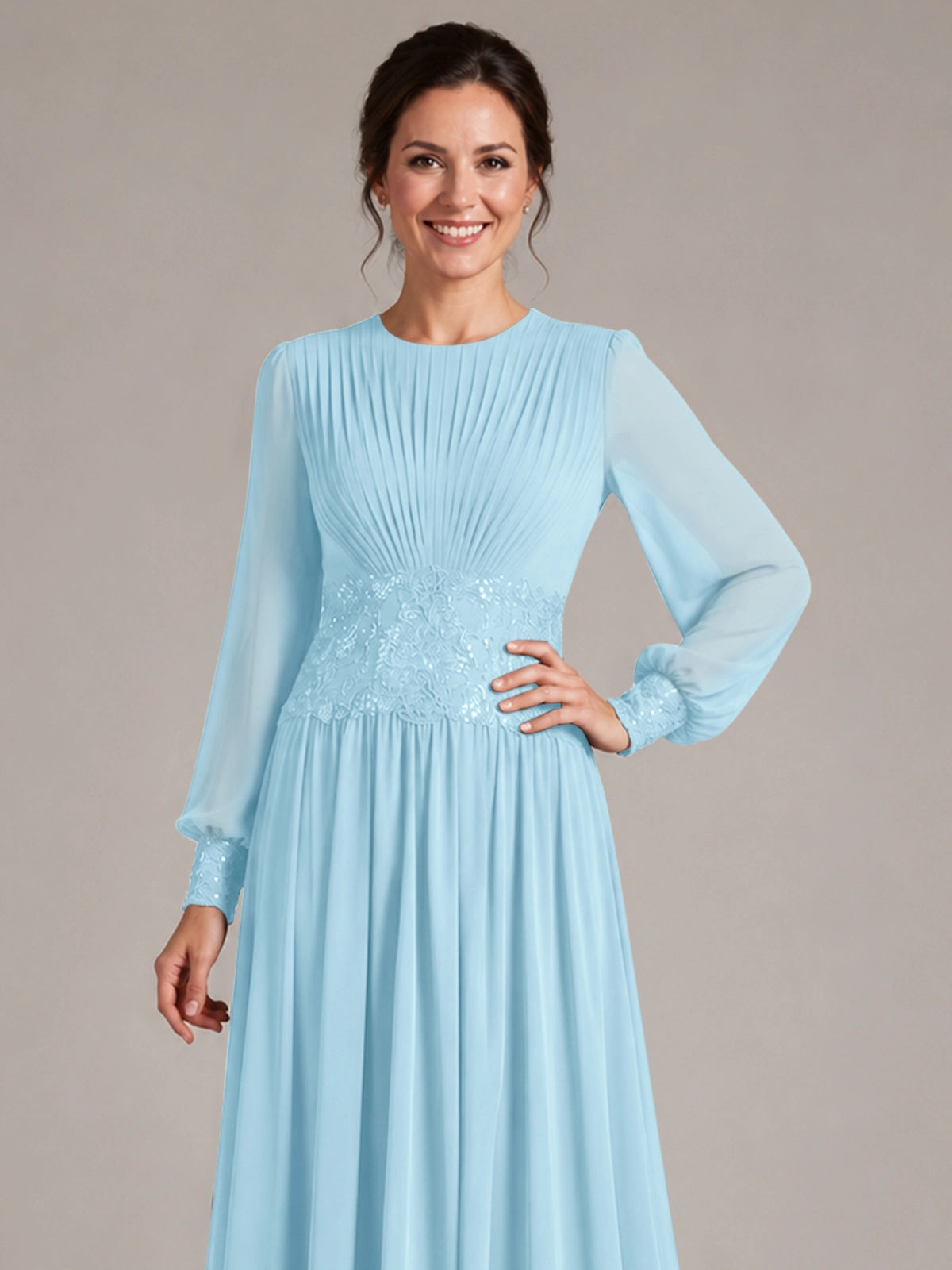 Chiffon Mother of the Bride Dress with Jewel Neckline 