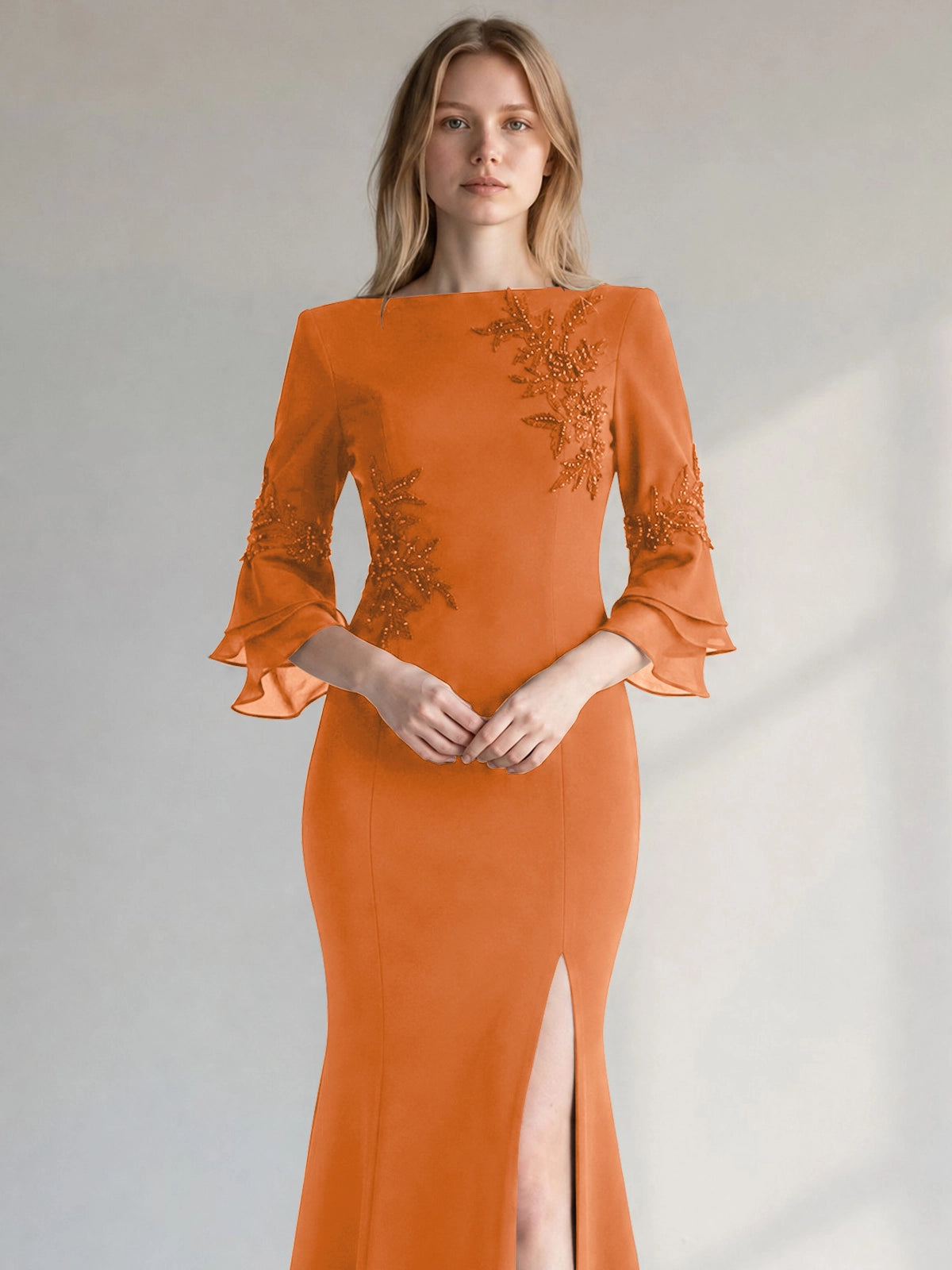 Chiffon Mother of the Bride Dress with 3/4 Sleeves